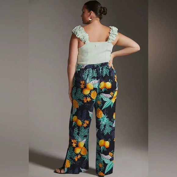 Anthropologie Maeve plus size 20W Escape Printed Pants Pineapple Lemon Tropical - Picture 3 of 9